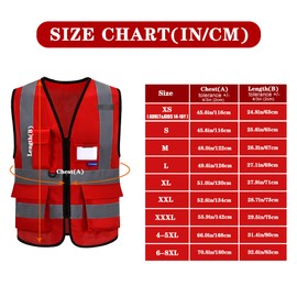 A-SAFETY Red Reflective FIRE Safety Vests with 7 Pockets and Front Zipper