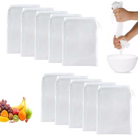 10 Passiertuch,Passiertuch Wiederverwendbar,Nussmilchbeutel Bio Waschbar,Nylon-Filterbeutel,Feinmaschiges Filtertuch,Geeignet für,Saft,Milch,Gemüsesaft,Füllungen,Sojamilch,Käsetuch