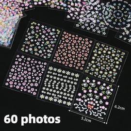 60 Blatt Bunte Blumen-Nagelaufkleber, Selbstklebende 3D-Blumen-Nagelaufkleber, Süßes Nagelkunst-Zubehör, Mädchen-Nagelkunst-Zubehör, Diy-Nagelkunst-Dekoration