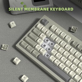 womier DK98 Retro Wired Gaming Keyboard Creamy Membrane with Rainbow RGB Backlight - Quiet,Volume Knob,PBT Keycap 97 Key ANSI Layout Compatible with Windows 10/8.1/8/7 (Grey)