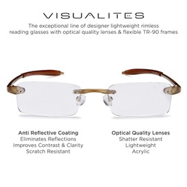 Visualites 1 Khaki 1.00 Power Lightweight Rimless Reading Glasses For Men and Women