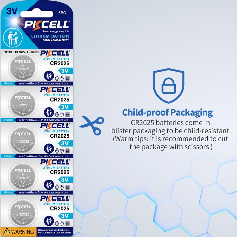 PKCELL CR 2025 Batteries CR2025 3V Lithium Battery (5-Pack)