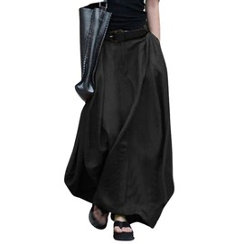 ThreeH Women A-line Skirt High Waist Plus Size Line Flowy Long Half-Length Skirt Woman Spring Fall Winter Black