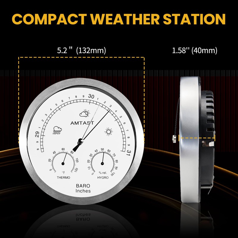 AMTAST 5.2" Diameter Dial Weather Station 3 in 1 Weather