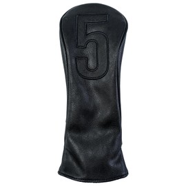 Golf Club Covers – Premium Leather Driver Headcover, Fairway Wood, 3 Wood, Hybrid, Fits Mallet Blade Putter Head Covers (Blackout, 5 Wood)