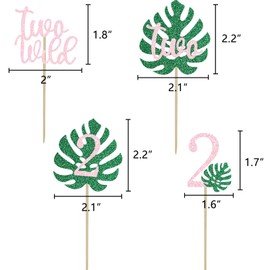 Safari Two Wild Cupcake Topper Girls 2nd Tropical Leaf Birthday Party Jungle Animals Decorations Pink 2