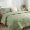 SunNewt Full Comforter Set, Fluffy Green Gingham Plaid Bedding, 3