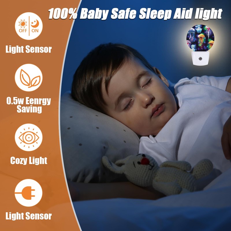 EMXION Illuminated Jellyfish Night Light,Sea Animal Nightlight Plug into Wall