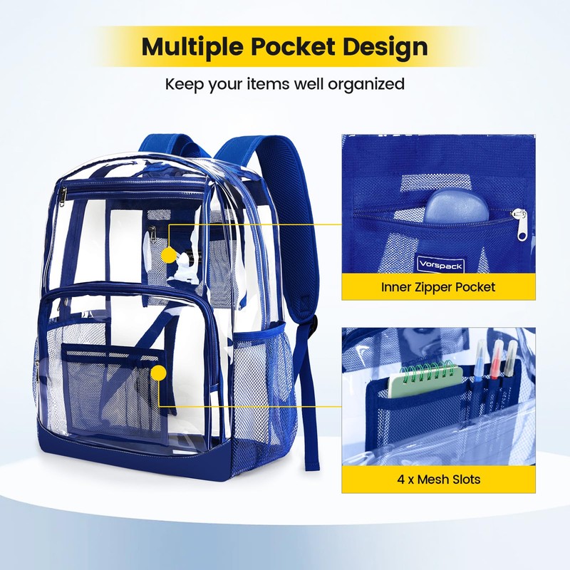 Vorspack Clear Backpack Heavy Duty - Extra Large Clear Bookbag