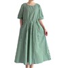 Minibee Women's Cotton Linen Dress Summer Short Sleeve Casual Plaid