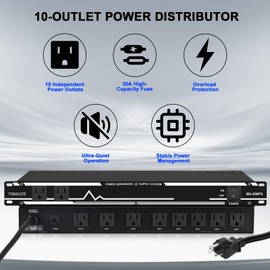 TONALUXE Power Conditioner for Audio Equipment, 10 Outlets 30A Rack Mount Audio Digital Pro Power Supply Controller Regulator for Home Theater Sound System Stage Studio (MU-208FX)