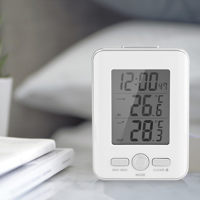 BALDR LCD Digital Thermometer Clock Indoor Outdoor Temp Display with