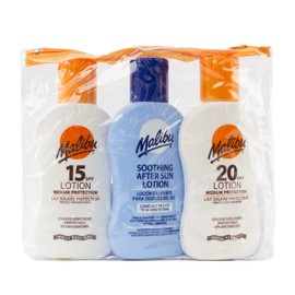 MALIBU Travel set pack 1 x 100 ml sun lotion SPF15, 1 x 100 ml SPF20 and 1 x 100 ml after sun 100 ml cream