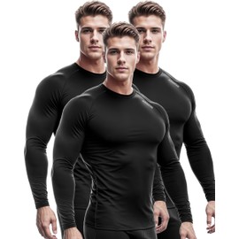 DRSKIN 3 Pack Men's Compression Shirts Top Long Sleeve Sports Baselayer Workout Running Athletic Gym (Round SBB01 3P, 2XL)