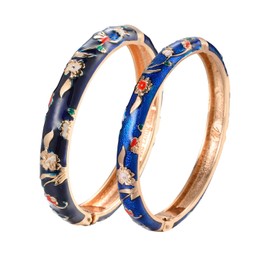 UJOY Cloisonne Bracelet Butterfly Gold Hinge Indian Cuff Bangle Enameled Jewelry Bracelets for Women Gift Box 55A111 Navy Blue