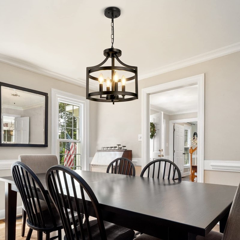 WBinDX 4-Light Farmhouse Chandelier, Modern Hanging Pendant Lighting, Convertible Semi