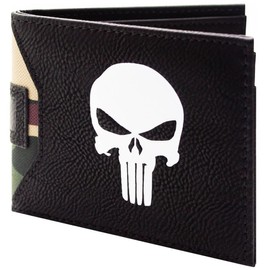 Punisher Frank Castle Camouflage Skull Emblem Wallet / Purse Bi-Fold ID & Card Holder Black, black, Casual