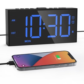 ROCAM Digital Alarm Clocks for Bedrooms, Dual Alarms, Digital Clock Large Display Adjustable Brightness 0%-100%, Power-Off Memory, USB Ports, Snooze, DST, 12/24H, Easy to Set