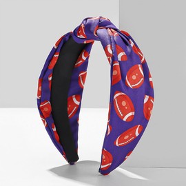 AUOCATTAIL Rugby Knotted Headbands for Women Football Wide Top Knot Headband Sport Hairband Game Day Hair Accessories for Sport Team Spirit Accessory Party Fan Gifts (Purple, Small)