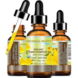 ORGANIC EVENING PRIMROSE OIL. 100% Pure / Natural / Undiluted / Unrefined /Certified Organic/ Cold Pressed Carrier Oil. Rich antioxidant to rejuvenate and moisturise the skin and hair. 0.5 Fl.oz.- 15 ml. by Botanical Beauty