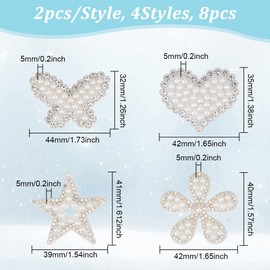 GOMAKERER 8 Pcs 4 Styles Pearl Initial Patches, Iron on Beading Patches Felt Appliques Patch Decorative Clothes Patches for Clothing Decoration Star Flower Heart Butterfly Shape