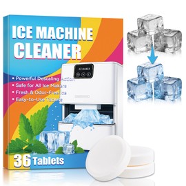 Auensten Ice Maker Cleaner Tablets, 36Pcs Nickel Safe Ice Machine Cleaner and Descaler, Works with Most Countertop, Portable and Commercial Ice Machines, Removes Hard Water and Limescale for Clear