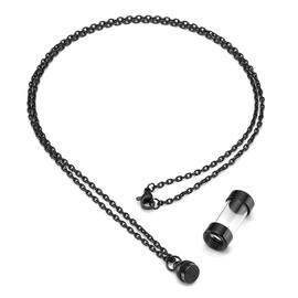 Jovivi Stainless Steel Ashes Jewellery Memorial Urn Acrylic Bottle Pendant Opening Chain Capsule Pendant Necklace Memorial Gift, Stainless Steel, Black