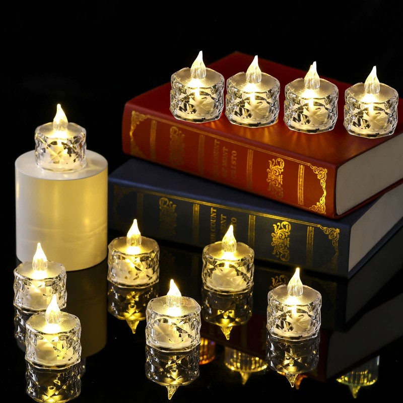 Gouccpu 12pack LED Crystal Candle Light Table Centrepiece Flameless Candles