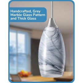 DEWENWILS EDISHINE Pendant Light Fixture, Hardwired Ceiling Light, Grey Marble Glass Shade