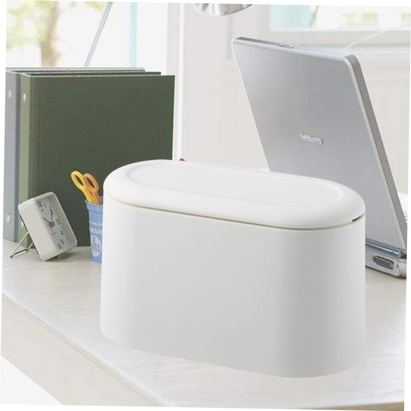 STOBOK 1pc Mini Desktop Trash Can Simple Press Cover Waste