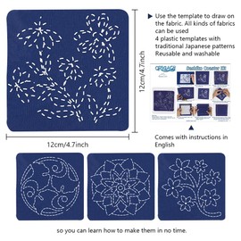 FREEBLOSS 4 Set DIY Sashiko Coaster Kit Full Sashiko Kit Beginner Embroidery Kits Plant DIY Coaster Set with 4 Sashiko Samplers Japanese Embroidery Kits for Adults Hand Sewing Kit