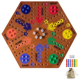Wooden Board Game, Original Marble Game Double Sided Painted 2 to 6 Player Fast Track Board Game Wooden with 6 Colors 24 Marbles 6 Dice for Adults Kids Family(20 INCH)