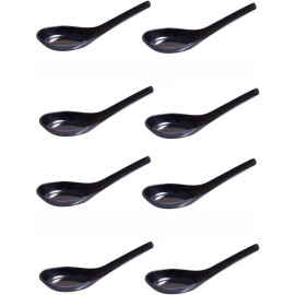 JapanBargain 8 Pack Chinese Black Melamine Wonton Soba Rice Ramen Noodle Soup Spoon 3192x8