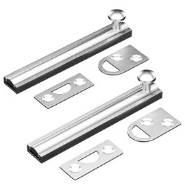 MaozyHomie 4 Inch Solid Brass Surface Bolt, Heavy Duty Concealed Slide Surface Door Bolt, Slide Bolt Latch French Door Lock with Screws for Windows Cabinet Wooden Fence Yard, Brushed Silver, 2 Pack