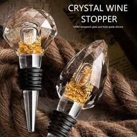 Halyuhn Clear Glass Wine Stopper, Decorative Crystal Gold Foil Wine and Beverage Bottle Stopper, Drip Shape Wine Bottle Stopper for Kitchen Wine Décor, Made of Premium Glass and Silicone, 1Pcs
