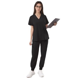 SUNME Women's Scrub Top with Classic V-Neck & Yoga Jogger Pants Medical Nursing Uniform Set