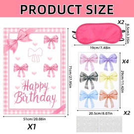 KRUCE Cute Pink Bow Party Decorations, Pin The Bow Sticker on Backdrop Party Game, Large Poster with 24 Pcs Bow Stickers and Eye Patch, Birthday Party Supplies for Girls (Pink)