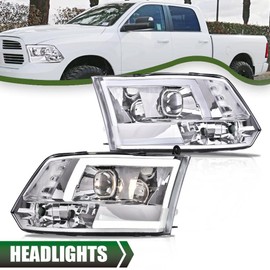 G-PLUS Fit For 2009-2018 Dodge Ram 1500 2500 3500 LED DRL Projector Headlights Chrome