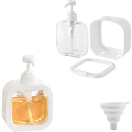 YUZHEDM Set of 2 Soap Dispensers, 300 ml, Transparent Pump Dispenser, Shower Gel Dispenser with Folding Funnel, Shampoo Dispenser for Bathroom, Shower, Kitchen
