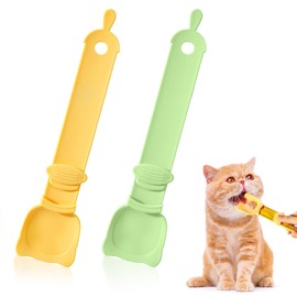 Aforetuto 2 Pack Cat Treat Spoon Dispenser, Lickable Cat Strip Squeeze Feeder Multifunctional Pet Wet Food Feeder Scoop for Cat Liquid Snack Tube Feeding Storage Container, Yellow+Green