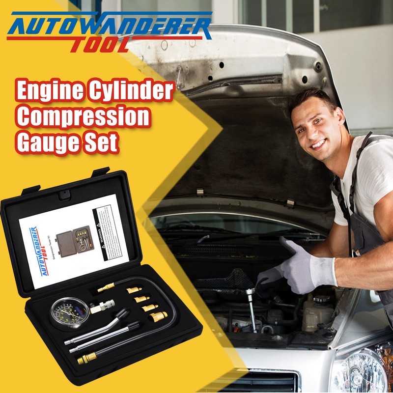AutoWanderer Tool Engine Compression Tester Automotive, 8Pcs Small Engine Compression