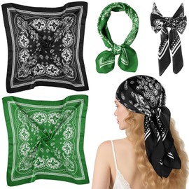 PLULON 2 Pcs 27.5" Square Satin Head Scarf Silk Bandanas for Women, Paisley Bandana Hair Scarves Boho Headwear Western Cowboy Face Mask Hairband for Women Men Beach Travel Holiday Cycling Decors