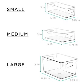 Sorbus Clear Plastic Fridge Organizer Bins, Versatile Kitchen, Cabinet, Food Pantry, Bathroom, Refrigerator Organization & Storage, Set of 10 Container Holders with Handles (4 Large 2 Medium 4 Small)