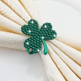 Clover Shamrock Napkin Ring St. Patrick's Day Napkin Rings Holder Buckle Napkin Holders Ring Metal Rhinestone Napkin Ring for St. Patrick's Day Wedding Party Table Decor (Green,12 Pieces)