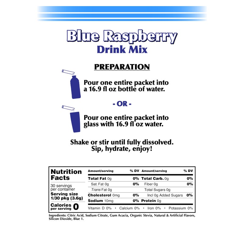 GramZero 2GO Sticks - Blue Raspberry, Zero Calorie Sugar Free