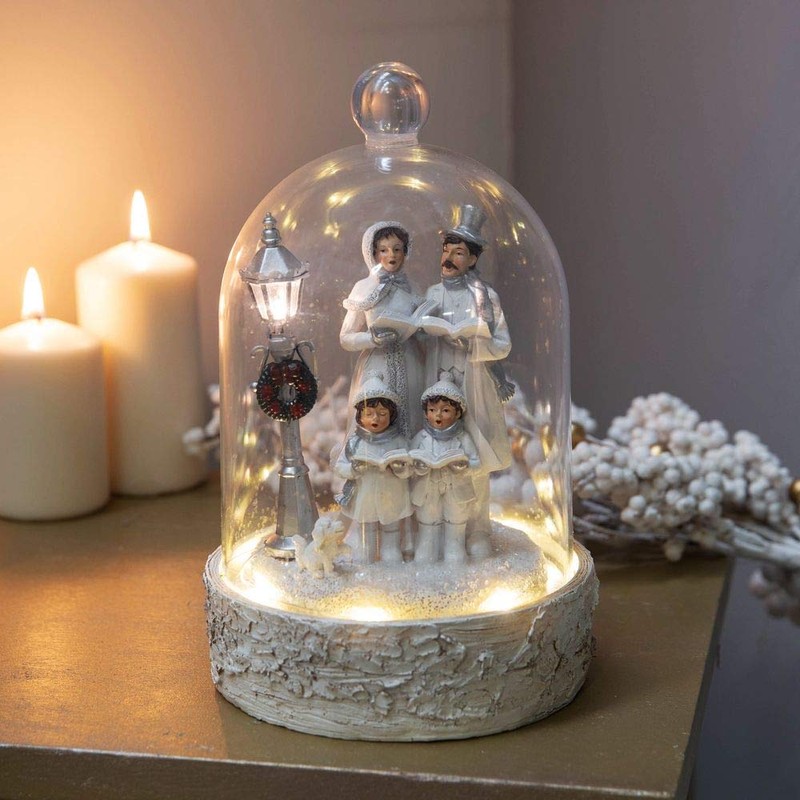 HARTES Light Up Carolling Family Ornament with Cloche - xm6330