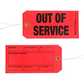 Out of Service/Maintenance Required Tags 50-pk., Clipped Corners with 12" Tag Wires Attached