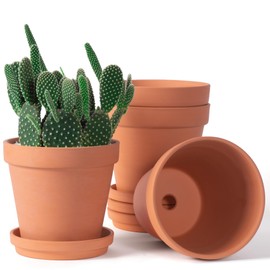 6 inch Terracotta & Clay Pots for Plants with Saucer, Medium Terra Cotta Plant Pots with Drainage Hole, Flowerpot with Tray, Terracotta Pot for Indoor Outdoor Plant - Pack of 4 Planters