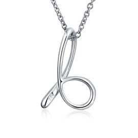 Letter D Cursive Alphabet Script Initial Pendant Necklace For Women .925 Sterling Silver 18 Inches