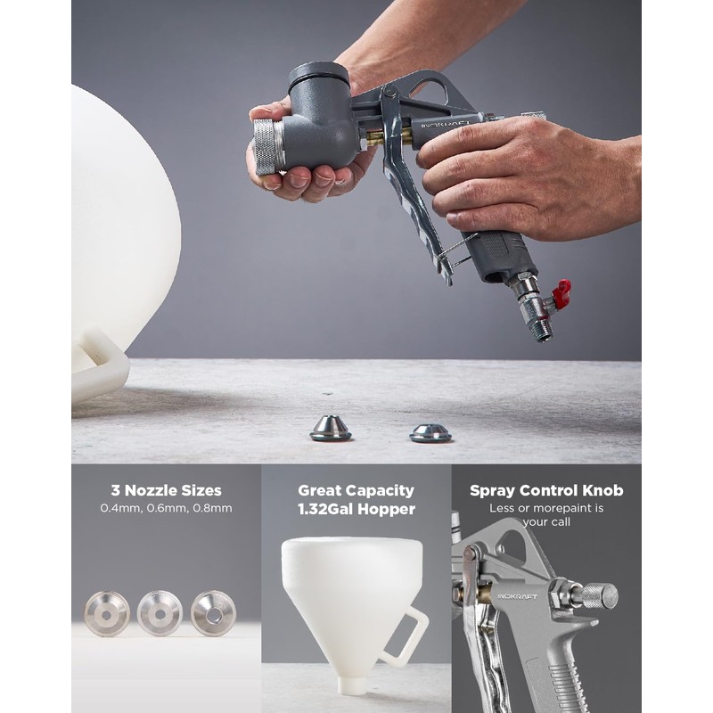 InoKraft TexCraft Drywall Texture Spray Gun with 1.32 Gallon Hopper,